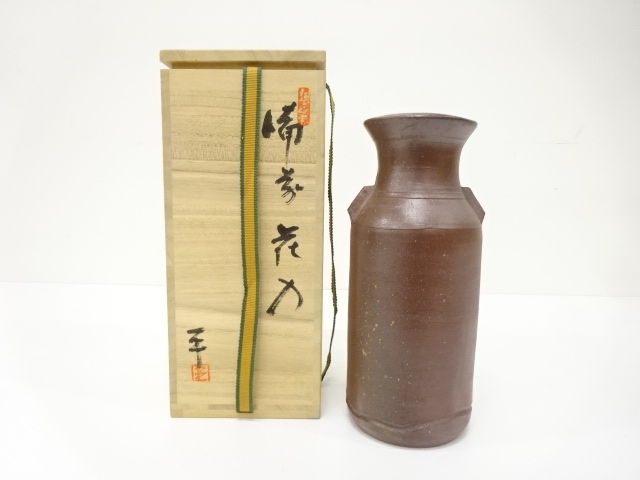 JAPANESE POTTERY / BIZEN WARE HANAIRE FLOWER VASE / ARTISAN WORK